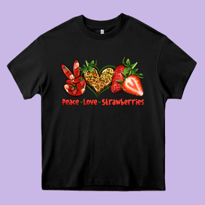 Peace Love Strawberries Heavy Core Tee Designed By Jasminsmagicworld