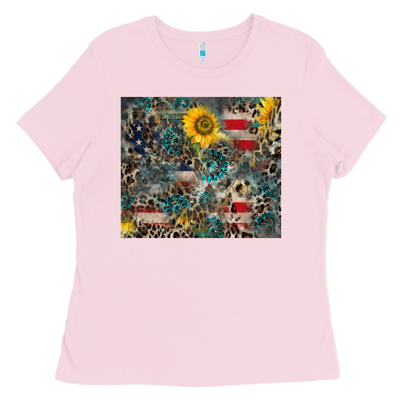 America Flag Leopard Gemstone Sunflower Ladies Tee by CowCowDesign | Teevron