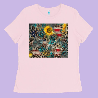 America Flag Leopard Gemstone Sunflower Ladies Tee Designed By Cowcowdesign