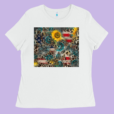 America Flag Leopard Gemstone Sunflower Ladies Tee Designed By Cowcowdesign