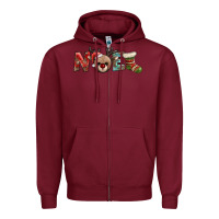 Burgundy noel with sock and reindeer Zipper Hoodie - AdoDesignShop