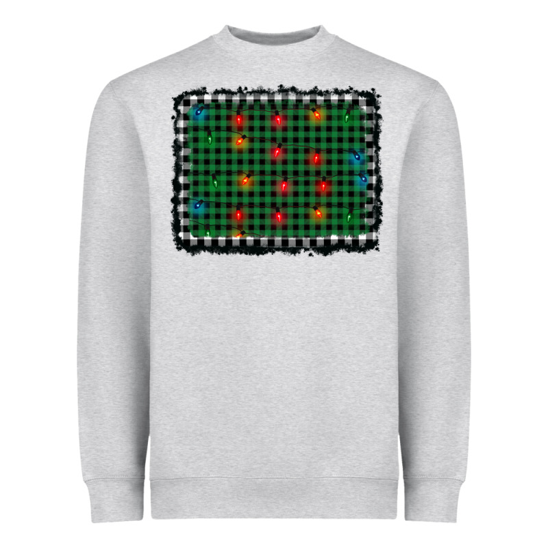 Christmas Buffalo Plaid And Lights Background Heavyweight Sweatshirt by AdoDesignShop | Teevron