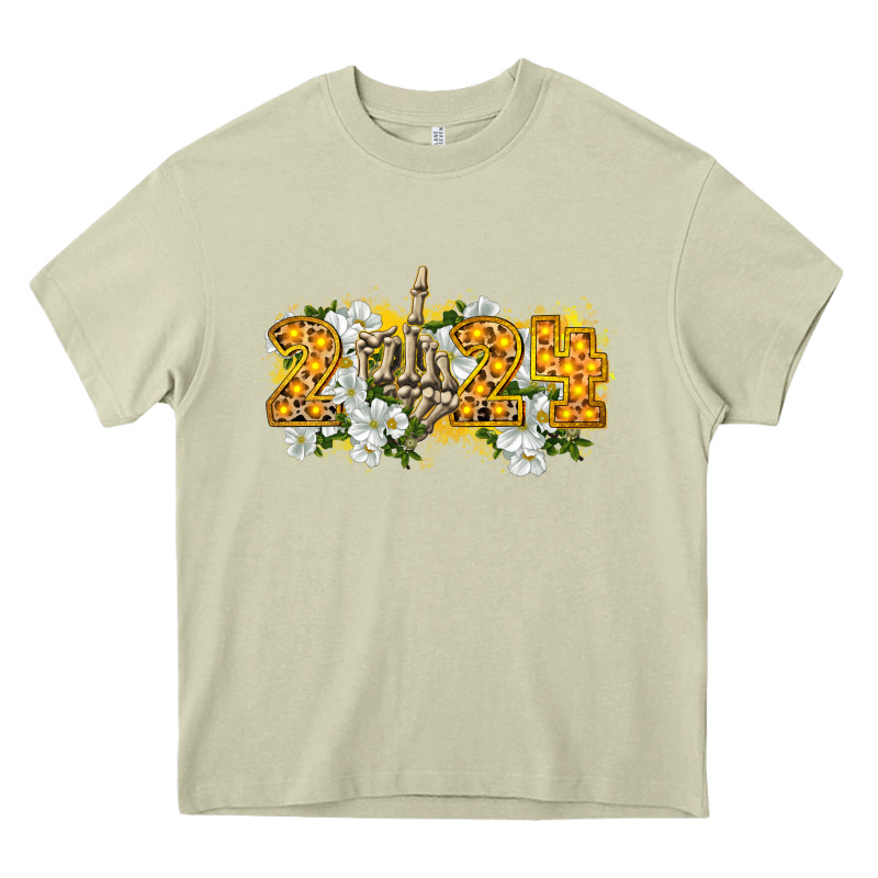 2024 Skeleton Middle Finger New Year Heavy Core Tee by CowGirlArtShop | Teevron