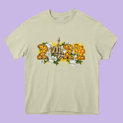 2024 Skeleton Middle Finger New Year Heavy Core Tee Designed By Cowgirlartshop