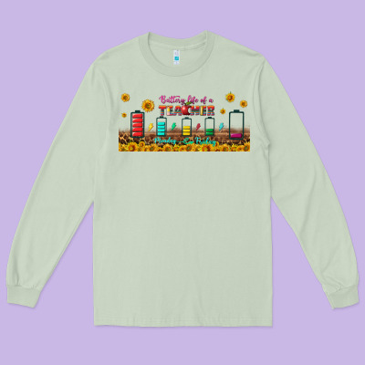 Battery Life Of A Teacher Libbey Glass Long Sleeve Tee Designed By Bundleandbundleshop