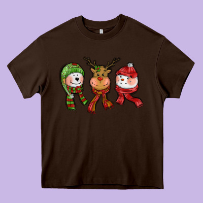 Christmas Reindeer Polar Bear Snowman Heavy Core Tee Designed By Cowgirlartshop