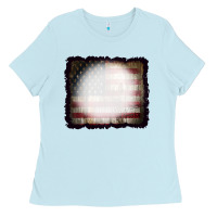 Baby Blue America Wood Flag with bBeach Effect Ladies Tee - CowCowDesign