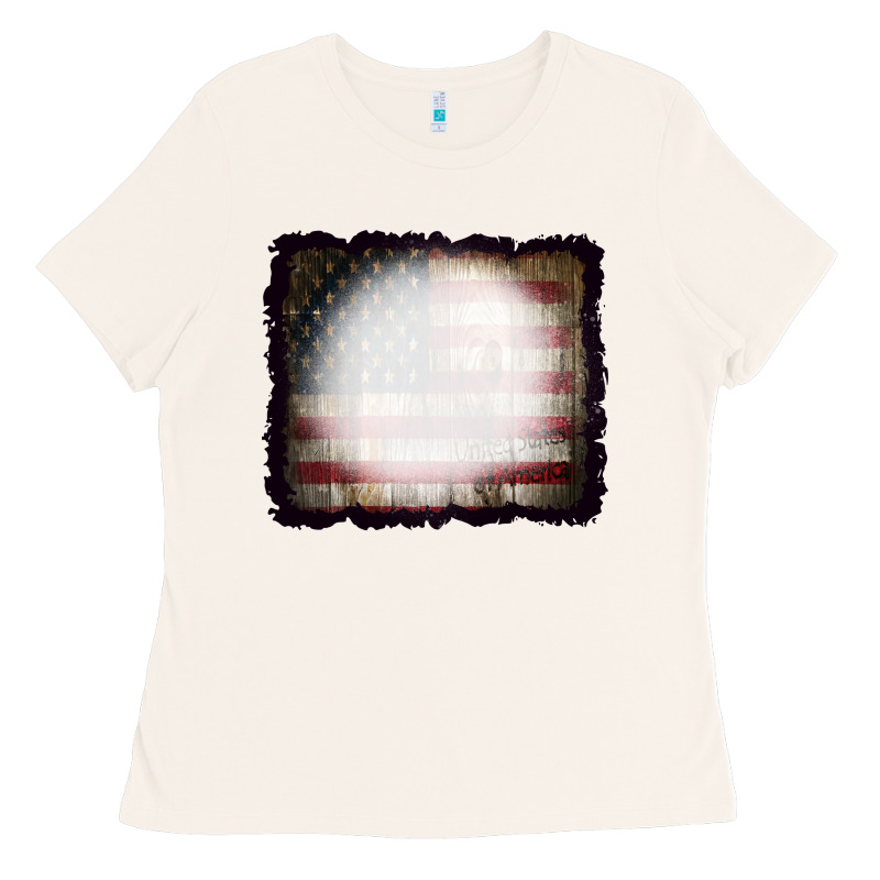 America Wood Flag With Bbeach Effect Ladies Tee by CowCowDesign | Teevron