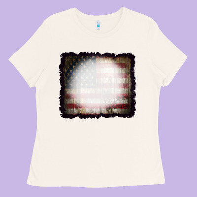 America Wood Flag With Bbeach Effect Ladies Tee Designed By Cowcowdesign