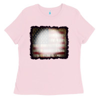 Bubblegum Pink America Wood Flag with bBeach Effect Ladies Tee - CowCowDesign