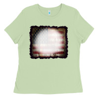 Matcha America Wood Flag with bBeach Effect Ladies Tee - CowCowDesign