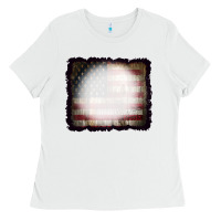 White America Wood Flag with bBeach Effect Ladies Tee - CowCowDesign