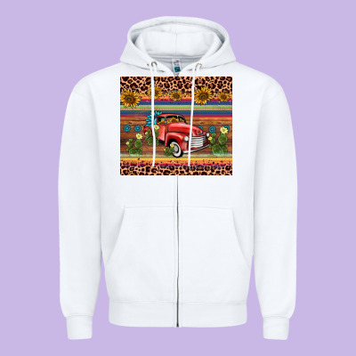 Truck Sunflower Leopard Zipper Hoodie Designed By Adodesignshop