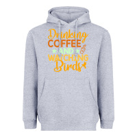 Heather Grey drinking coffee watching birds funny Heavyweight Hoodie - linhVisuals