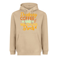 Mushroom drinking coffee watching birds funny Heavyweight Hoodie - linhVisuals