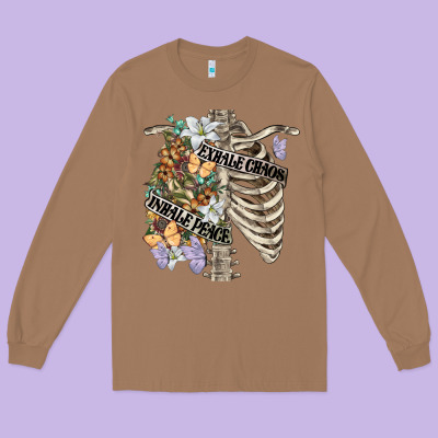 Inhale Peace Exhale Chaos Chest Long Sleeve Tee Designed By Fadigitalartstudio