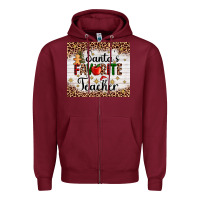 Burgundy santa's favorite teacher Zipper Hoodie - AdoDesignShop