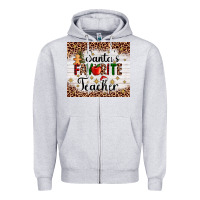 Heather Grey santa's favorite teacher Zipper Hoodie - AdoDesignShop