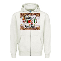 Oatmeal Heather santa's favorite teacher Zipper Hoodie - AdoDesignShop