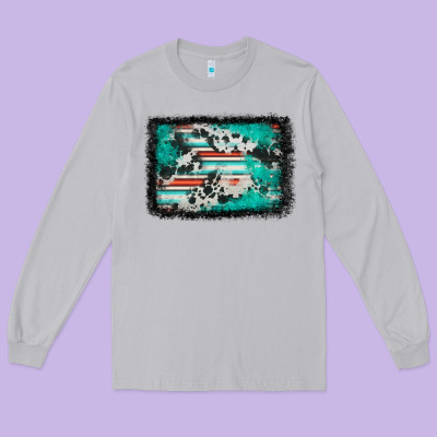 Western Serape Cowhide Turquoise Glitter Long Sleeve Tee Designed By Fadigitalartstudio