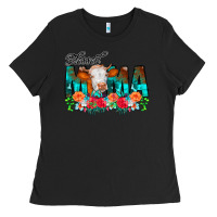 Black Blessed Mama Flowers Cow Ladies Tee - CowCowDesign