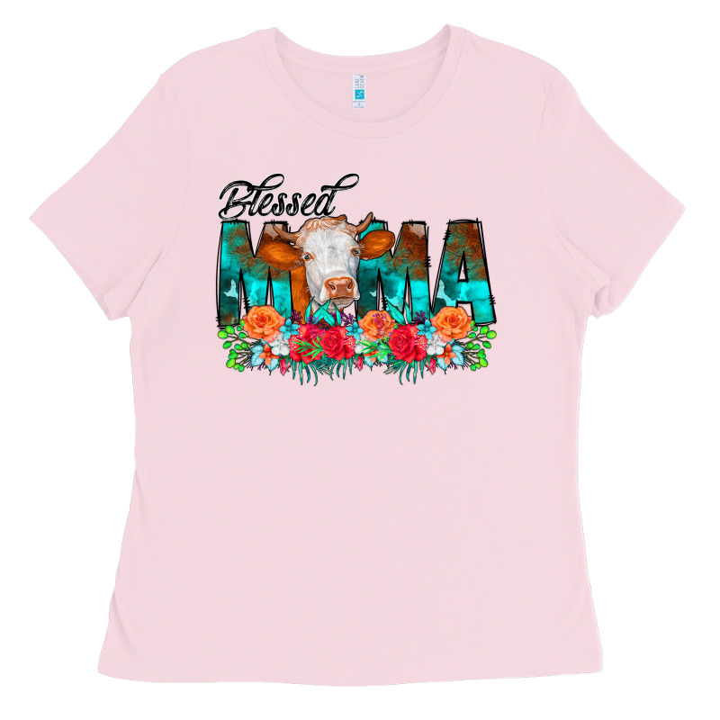 Blessed Mama Flowers Cow Ladies Tee by CowCowDesign | Teevron