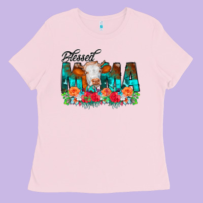 Blessed Mama Flowers Cow Ladies Tee Designed By Cowcowdesign
