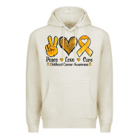 Oatmeal Heather peace love cure childhood cancer Premium Hoodie - Jasminsmagicworld