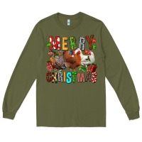 Army Green Merry christmas chickens Long Sleeve Tee - FaDigitalArtStudio