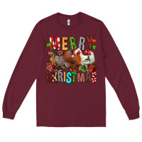 Burgundy Merry christmas chickens Long Sleeve Tee - FaDigitalArtStudio