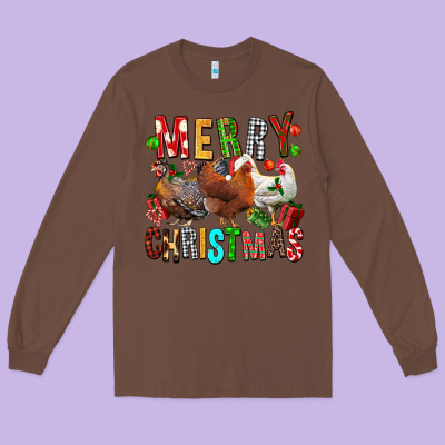 Merry Christmas Chickens Long Sleeve Tee Designed By Fadigitalartstudio