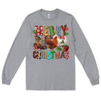Heather Grey Merry christmas chickens Long Sleeve Tee - FaDigitalArtStudio
