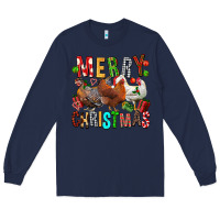 Navy Merry christmas chickens Long Sleeve Tee - FaDigitalArtStudio