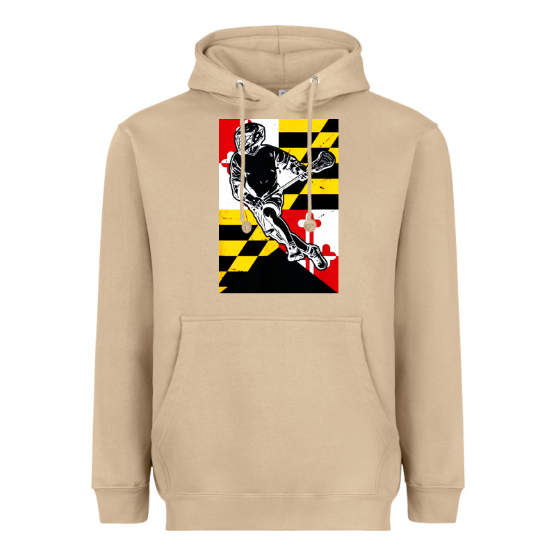 Lacrosse Player Maryland Flag Lax Lacrosse Stick Retro Heavyweight Hoodie by linhVisuals | Teevron