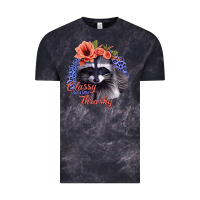 Cloud Black Classy But A Little Thrashy Racoon With Flowers Vintage Tee - Jasminsmagicworld