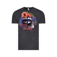 Vintage Black Classy But A Little Thrashy Racoon With Flowers Vintage Tee - Jasminsmagicworld