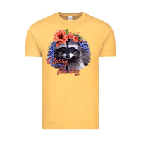 Vintage Mustard Classy But A Little Thrashy Racoon With Flowers Vintage Tee - Jasminsmagicworld