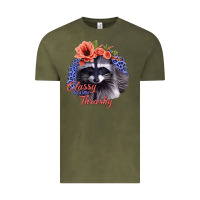 Vintage Olive Classy But A Little Thrashy Racoon With Flowers Vintage Tee - Jasminsmagicworld
