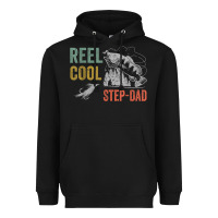 Black mens reel cool step dad fishing funny fathers day Heavyweight Hoodie - linhVisuals