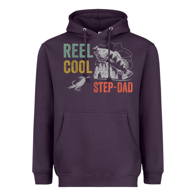 Mens Reel Cool Step Dad Fishing Funny Fathers Day Heavyweight Hoodie by linhVisuals | Teevron