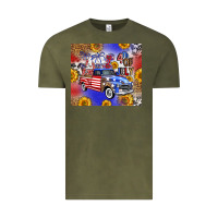 Vintage Olive Fourth Of July Sunflowers Truck Vintage Tee - FaDigitalArtStudio