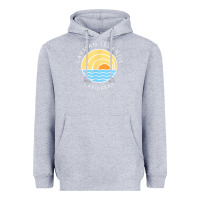 Heather Grey cayman islands retro colorful ocean sunset palm tree novelty Heavyweight Hoodie - linhVisuals