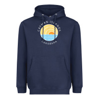Navy cayman islands retro colorful ocean sunset palm tree novelty Heavyweight Hoodie - linhVisuals