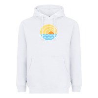 White cayman islands retro colorful ocean sunset palm tree novelty Heavyweight Hoodie - linhVisuals