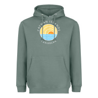 Sage cayman islands retro colorful ocean sunset palm tree novelty Heavyweight Hoodie - linhVisuals