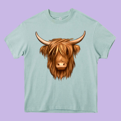 Long Haired Cow Heavy Core Tee Designed By Jasminsmagicworld