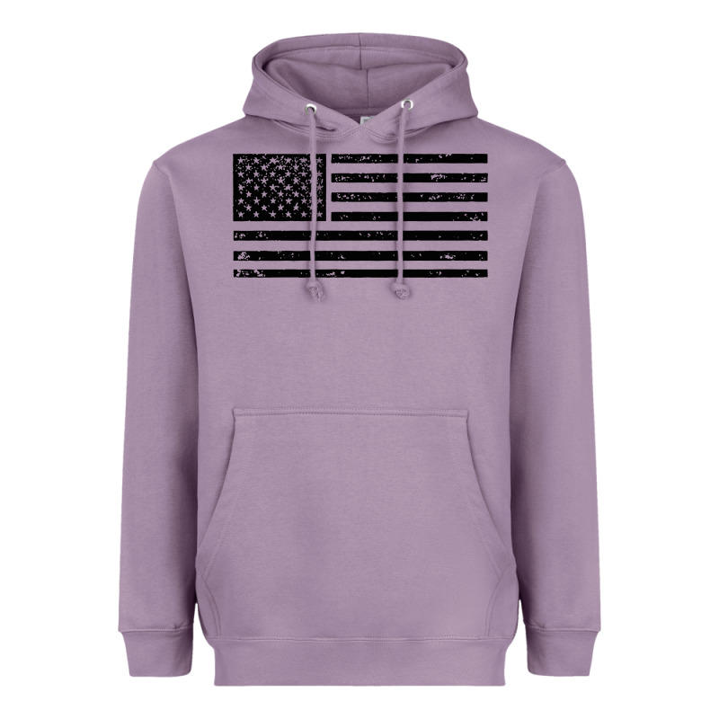 Black American Flag Distressed Effect Minimalist Premium Heavyweight Hoodie by linhVisuals | Teevron