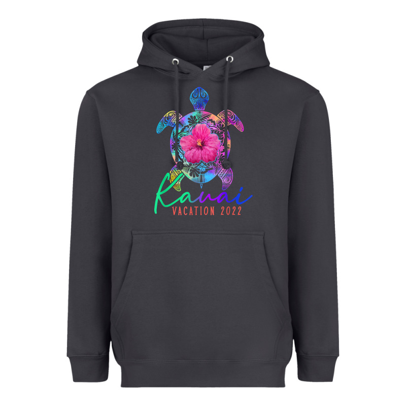 Kauai Hawaii Vacation 2022 Sea Turtle Flower Tropical T Shirt Heavyweight Hoodie by linhVisuals | Teevron