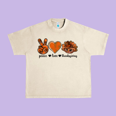 Peace Love Thanksgiving Bbs Urban Heavy Tee Designed By Bundleandbundleshop