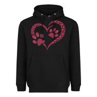 Black funny valentine day gift t  shirt paw print heart dog cat owner lover Heavyweight Hoodie - linhVisuals